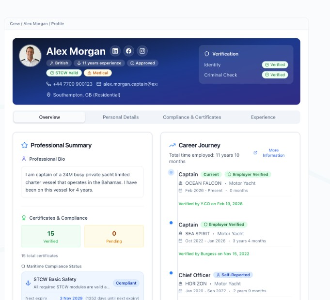 CrewPass profile overview